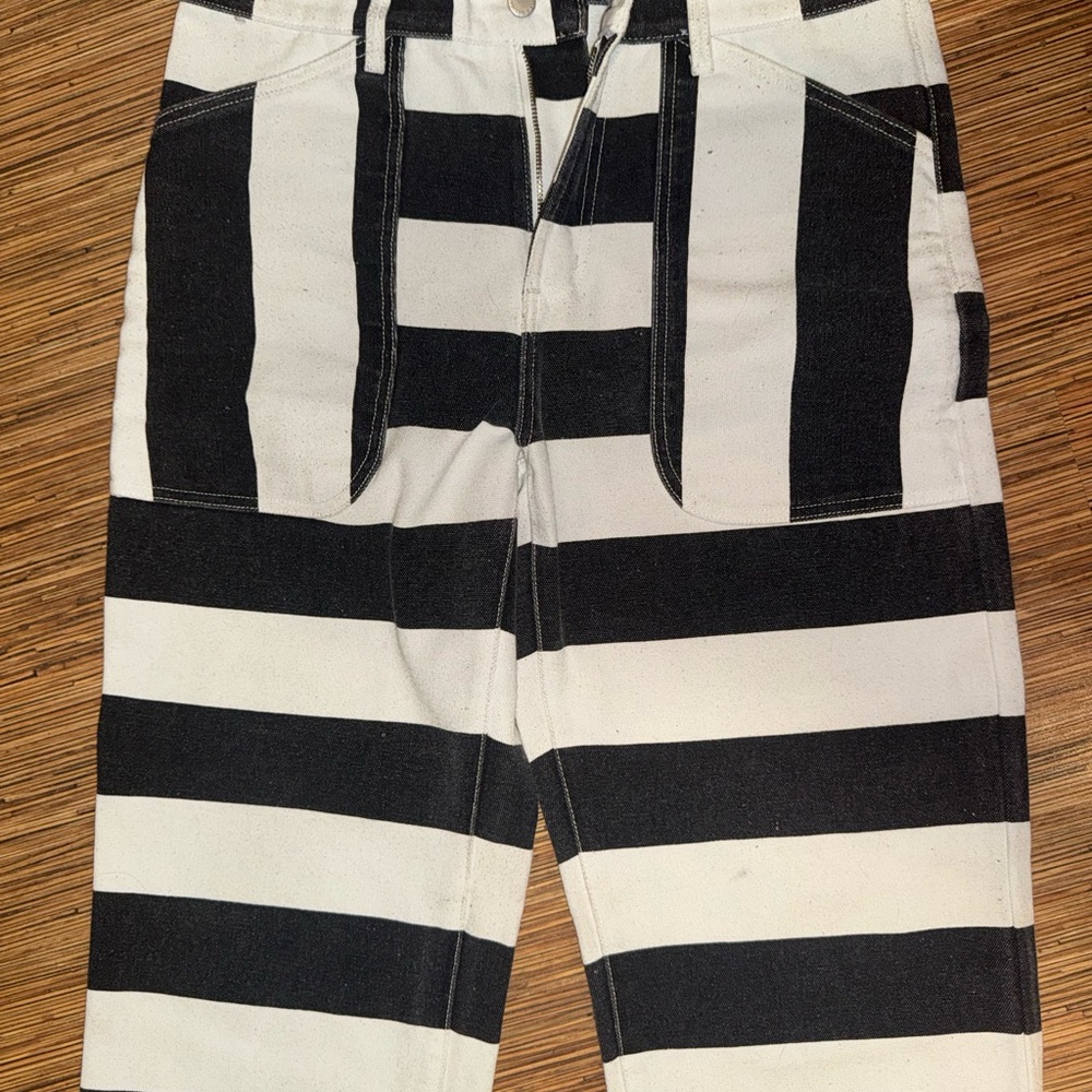 Vintage Motorcycle Style Striped Prison Pants – Size L